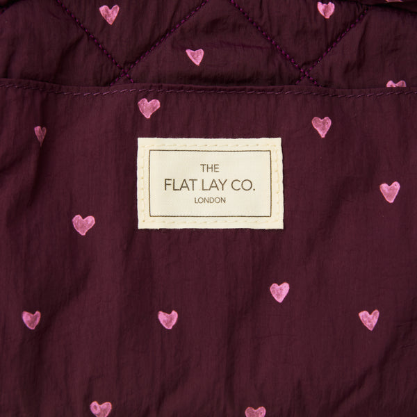 Parachute Drawstring Flat Lay Makeup Bag - Chocolate Plum Hearts