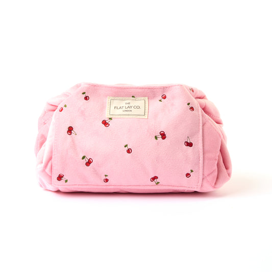 Drawstring Kosmetiktasche - Rosa Ditsy-Kirsch Samt