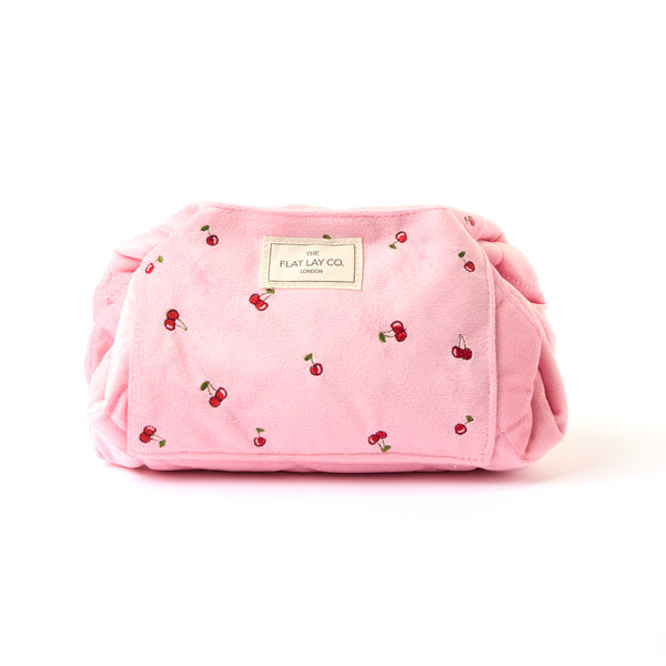 Drawstring Kosmetiktasche - Rosa Ditsy-Kirsch Samt