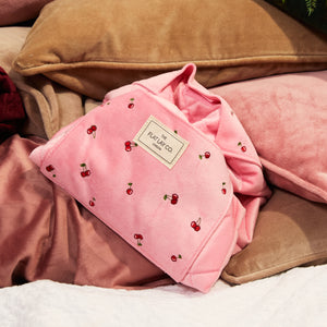 Drawstring Kosmetiktasche - Rosa Ditsy-Kirsch Samt