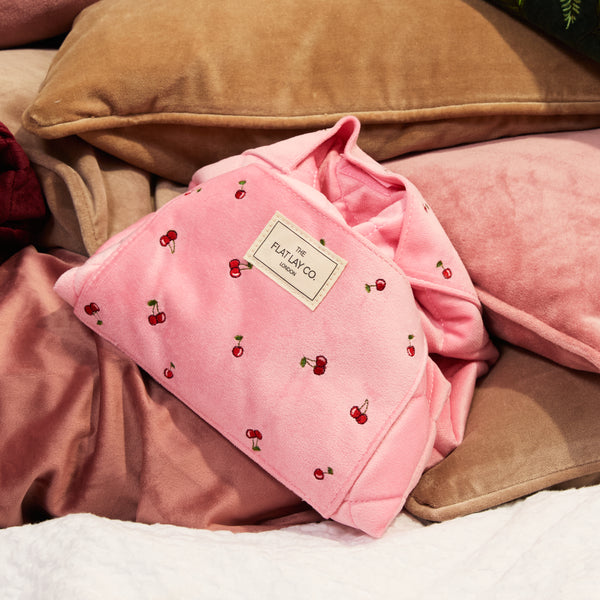 Drawstring Kosmetiktasche - Rosa Ditsy-Kirsch Samt
