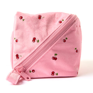 Box-Form Kosmetiktasche - Rosa Ditsy-Kirsch Samt