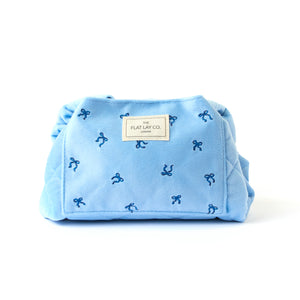 Drawstring Kosmetiktasche - Blauer Ditsy-Schleifen Samt
