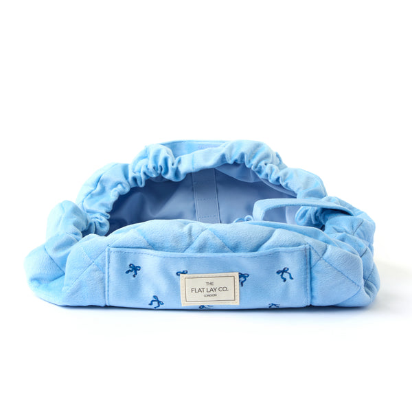 Drawstring Kosmetiktasche - Blauer Ditsy-Schleifen Samt