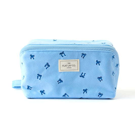 Box-Form Kosmetiktasche - Blauer Ditsy-Schleifen Samt