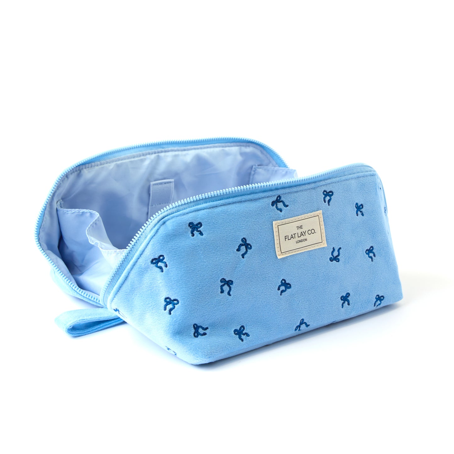 Box-Form Kosmetiktasche - Blauer Ditsy-Schleifen Samt