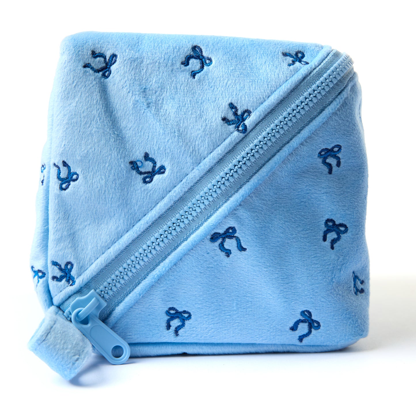 Box-Form Kosmetiktasche - Blauer Ditsy-Schleifen Samt