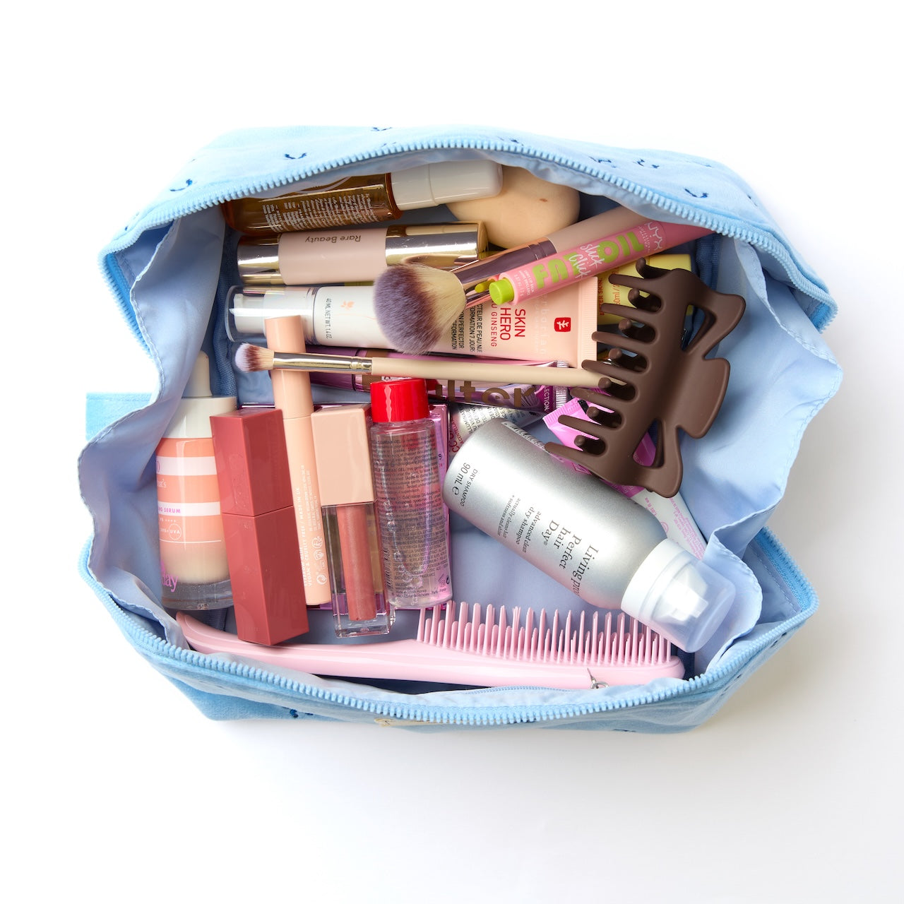 Box-Form Kosmetiktasche - Blauer Ditsy-Schleifen Samt