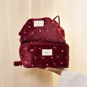 Drawstring Kosmetiktasche - Bordeaux Ditsy-Rosen Samt