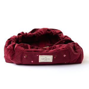 Drawstring Kosmetiktasche - Bordeaux Ditsy-Rosen Samt