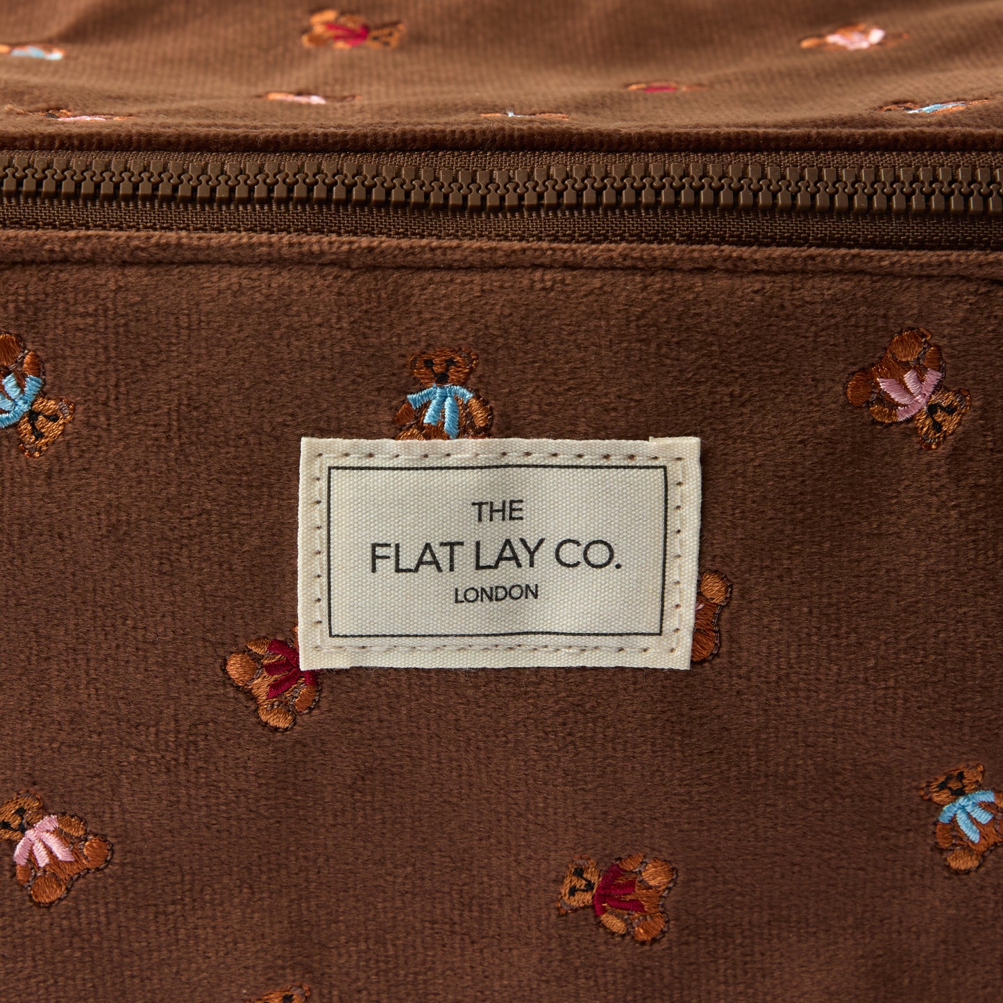 Flat Lay Makeup Box Bag - Ditsy Bears Brown Embroidered Velvet