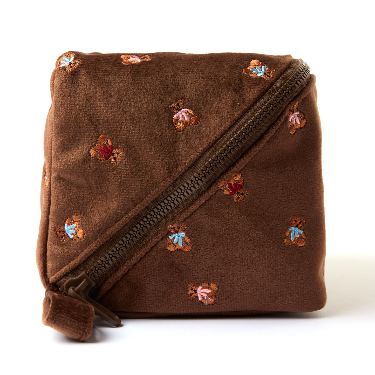 Flat Lay Makeup Box Bag - Ditsy Bears Brown Embroidered Velvet