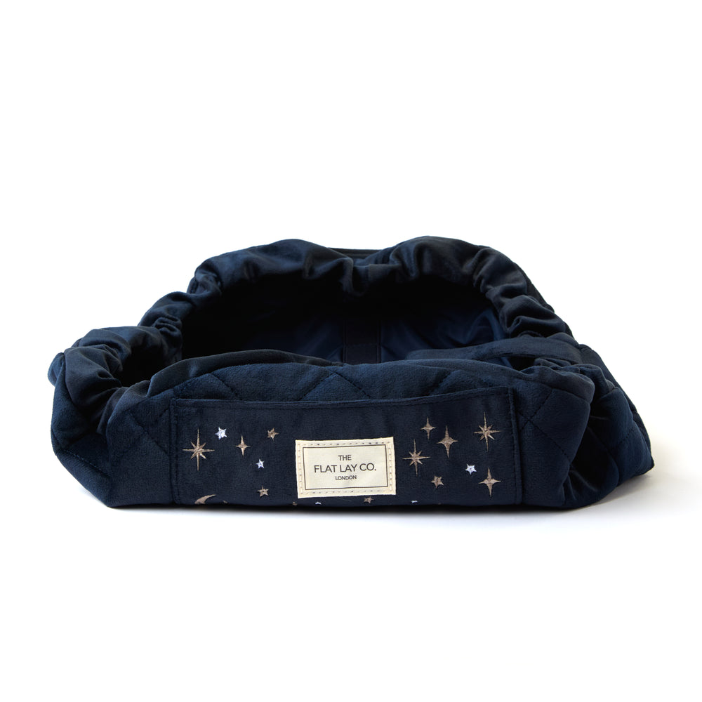 Drawstring Kosmetiktasche - Bestickter himmelblauer Samt
