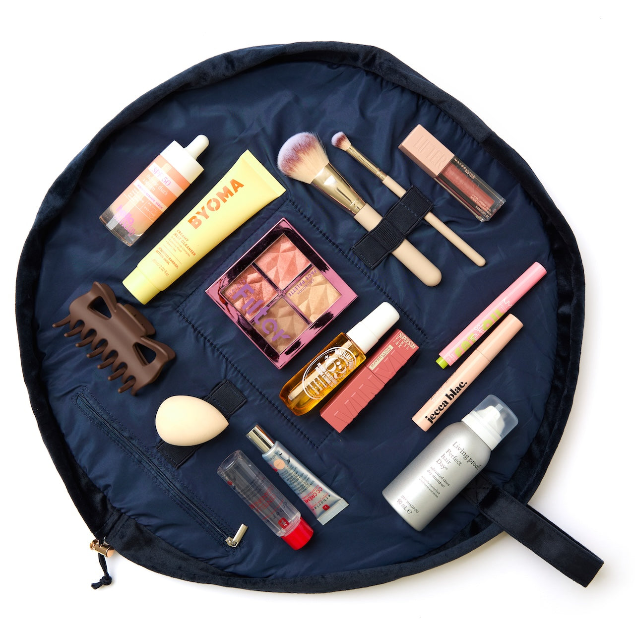 Drawstring Flat Lay Makeup Bag - Celestial Blue Embroidered Velvet