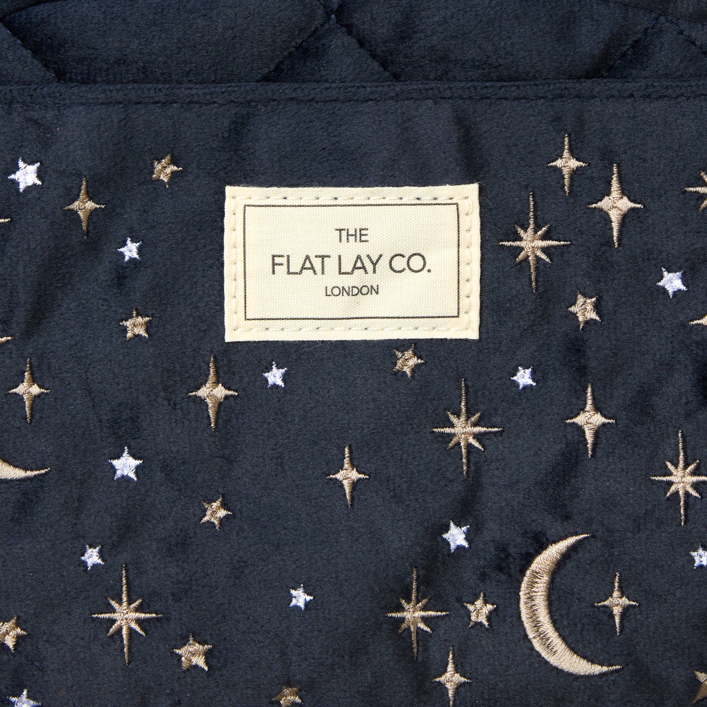 Drawstring Flat Lay Makeup Bag - Celestial Blue Embroidered Velvet