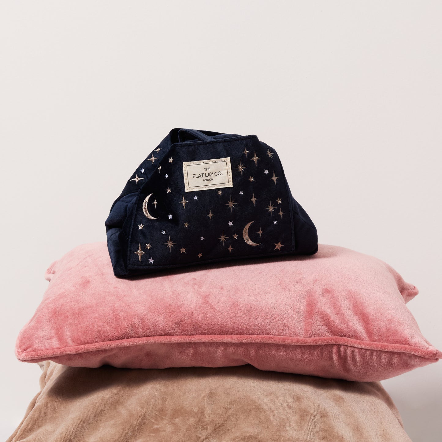 Drawstring Flat Lay Makeup Bag - Celestial Blue Embroidered Velvet