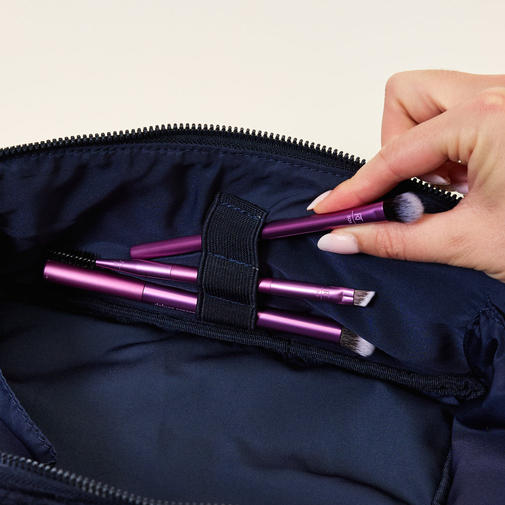 Box-Form Kosmetiktasche -  Bestickter himmelblauer Samt