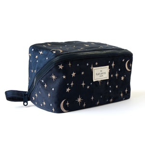 Box-Form Kosmetiktasche -  Bestickter himmelblauer Samt
