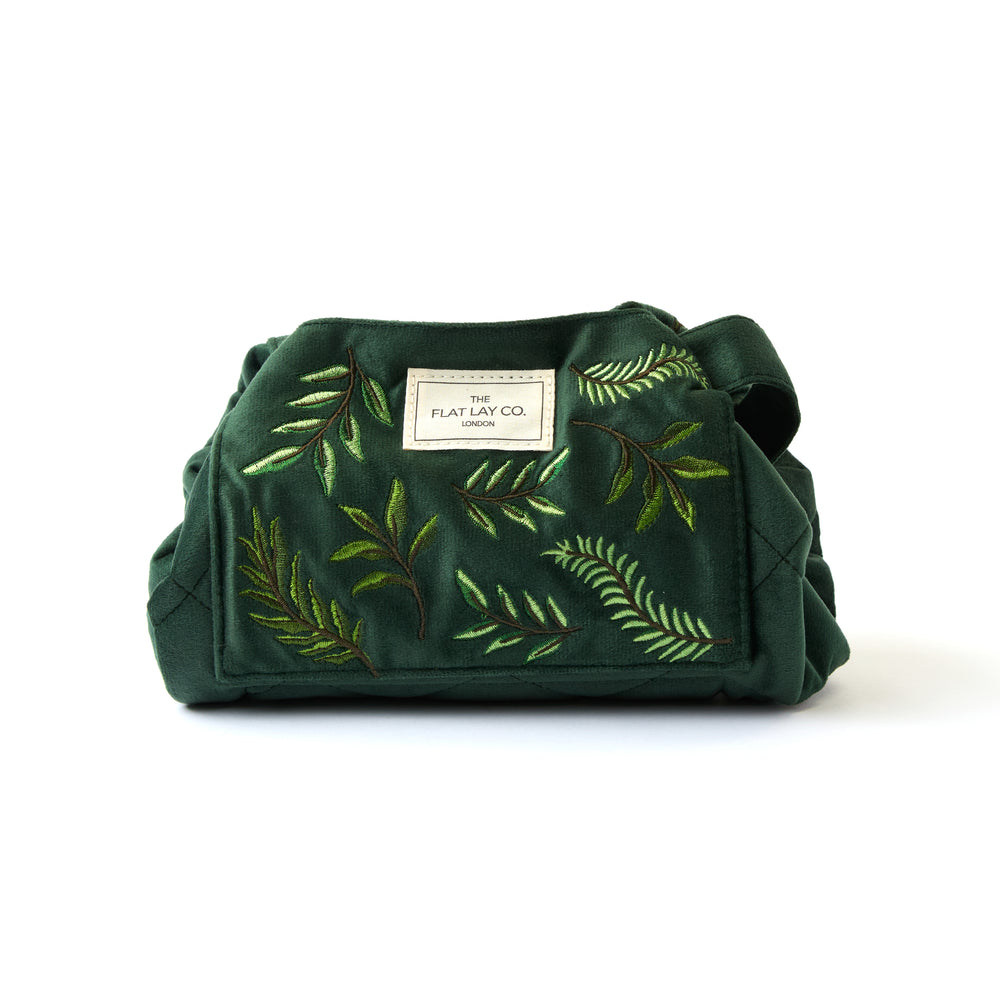 Drawstring Kosmetiktasche - Bestickter Blätter-Samt