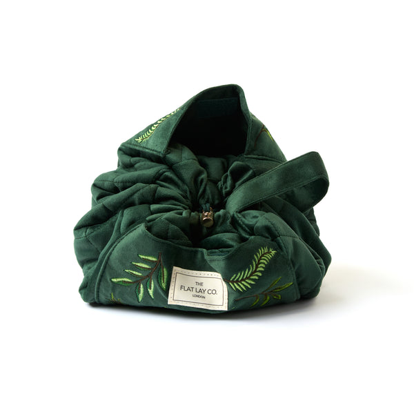 Drawstring Kosmetiktasche - Bestickter Blätter-Samt
