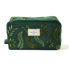 Box-Form Kosmetiktasche - Bestickter Blätter-Samt
