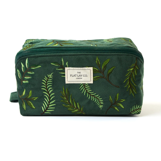 Box-Form Kosmetiktasche - Bestickter Blätter-Samt