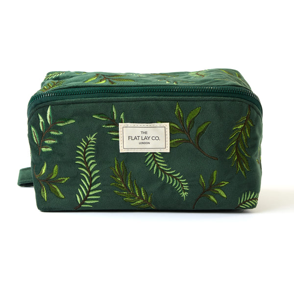 Box-Form Kosmetiktasche - Bestickter Blätter-Samt