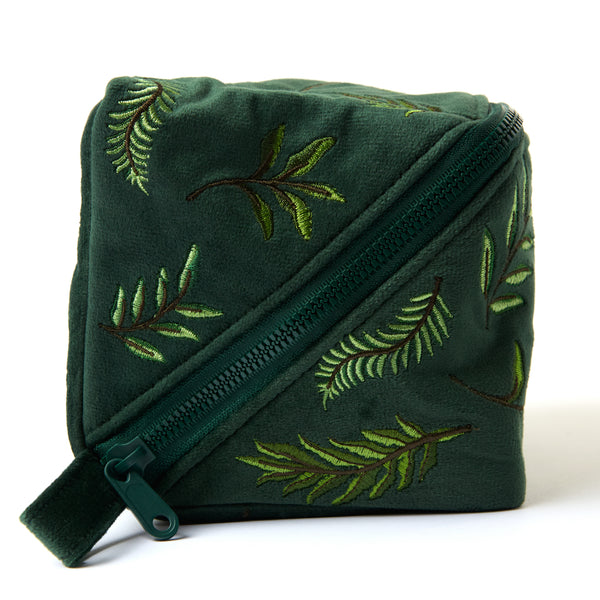 Box-Form Kosmetiktasche - Bestickter Blätter-Samt