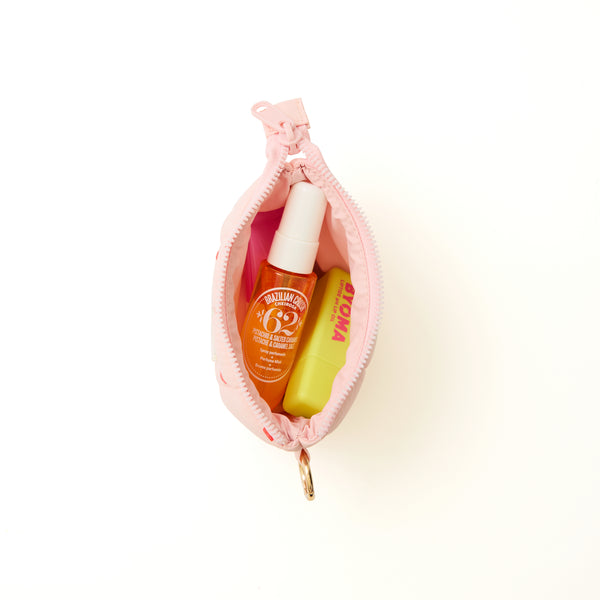 Padded Essential Pouch & Mini Keyring Bundle - Sweet Pink Hearts