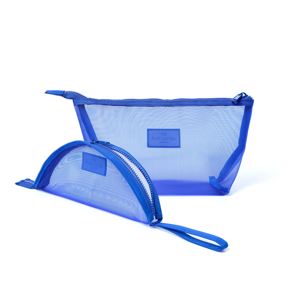 Blaues Mesh Schminktäschchen-2er-Set