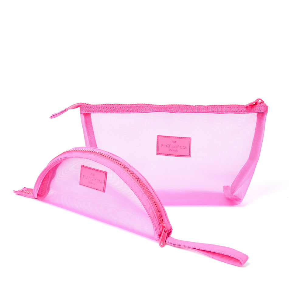 Pinkes Mesh Schminktäschchen-2er-Set