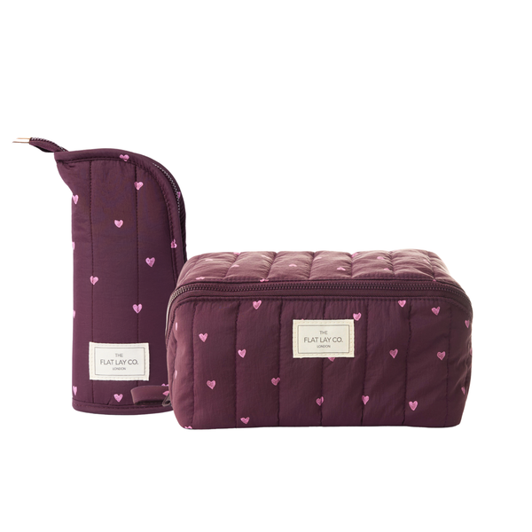 Marshmallow Box Bag & Brush Case Bundle - Chocolate Plum Hearts
