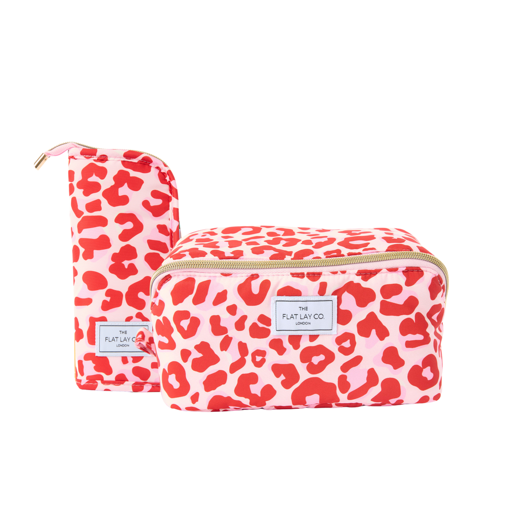 Box Bag & Pinsel-Case Set - Rosa Leo-Muster