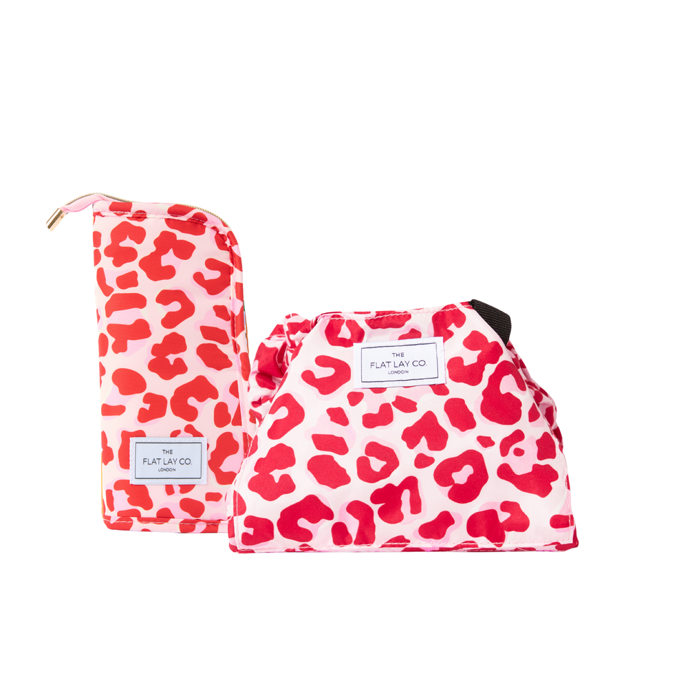 Drawstring & Pinsel-Case Set - Rosa Leo-Muster