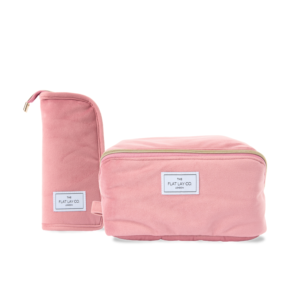 Box Bag & Pinsel-Case Set - Rosa Samt