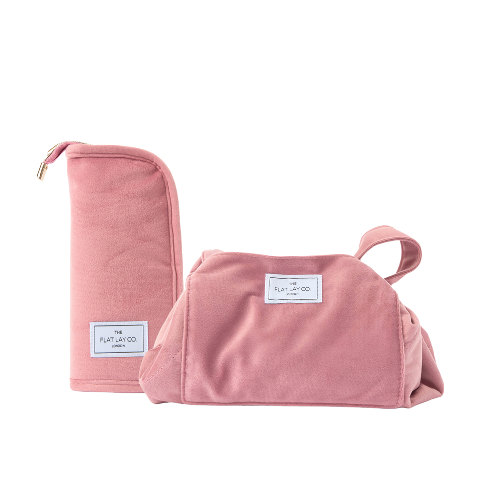 Drawstring & Pinsel-Case Set - Rosa Samt