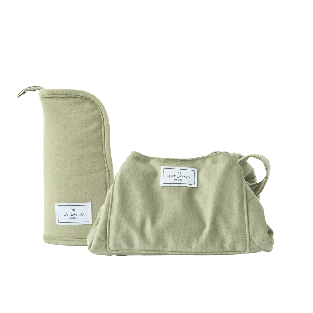Drawstring & Pinsel-Case Set - Salbeigrüner Samt