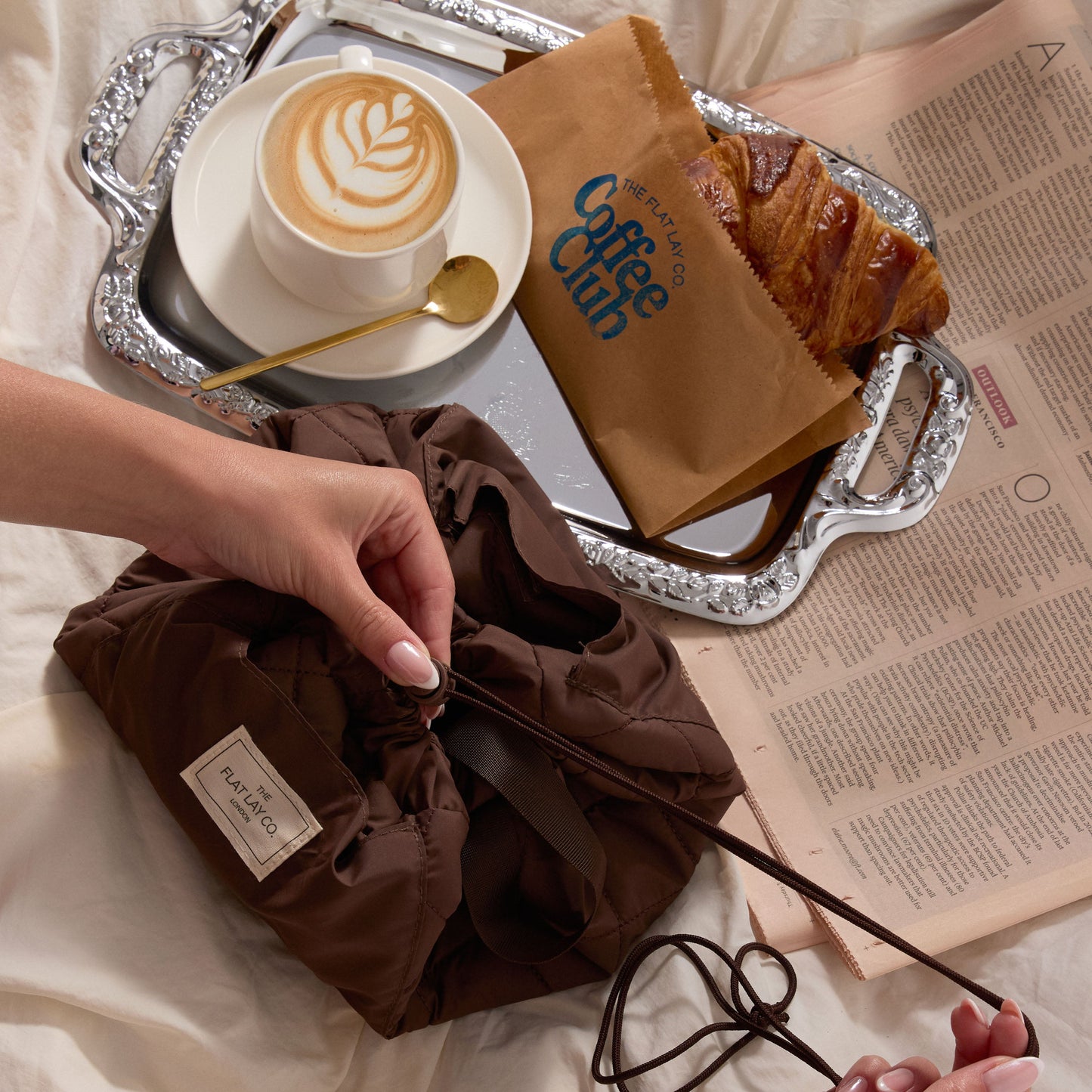 Drawstring Flat Lay Makeup Bag - Espresso