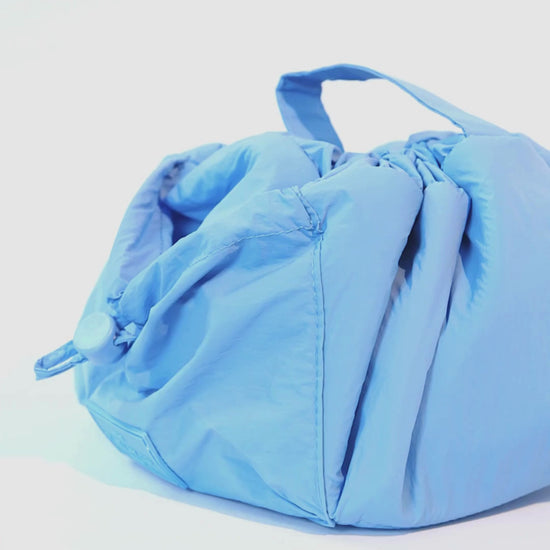 Blue Parachute Drawstring Flat Lay Makeup Bag