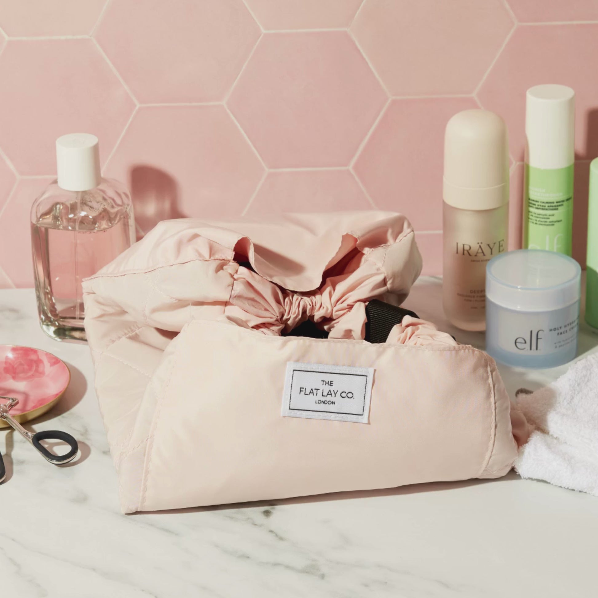 Blush Pink Drawstring Flat Lay Makeup Bag