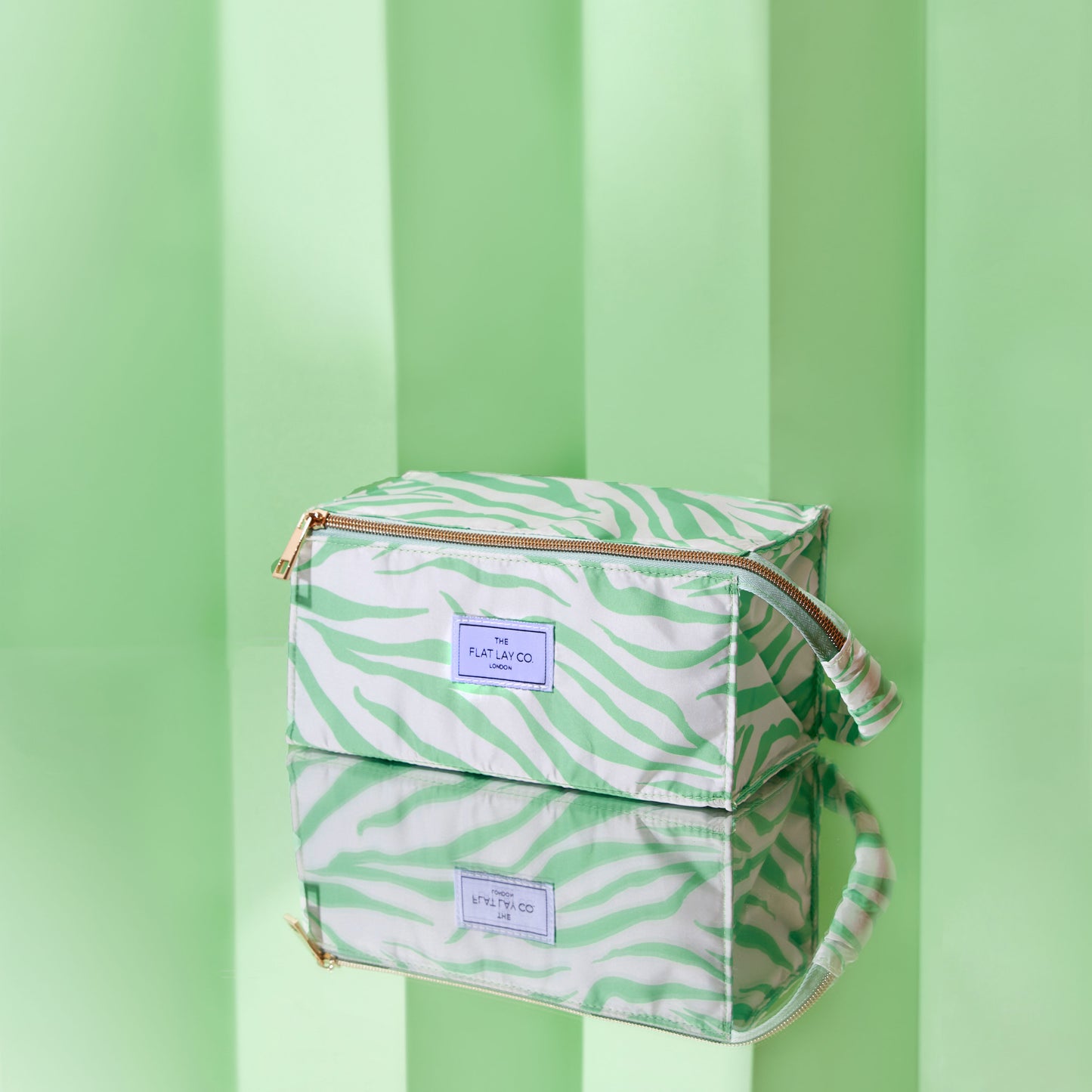 Flat Lay Makeup Box Bag - Green Zebra