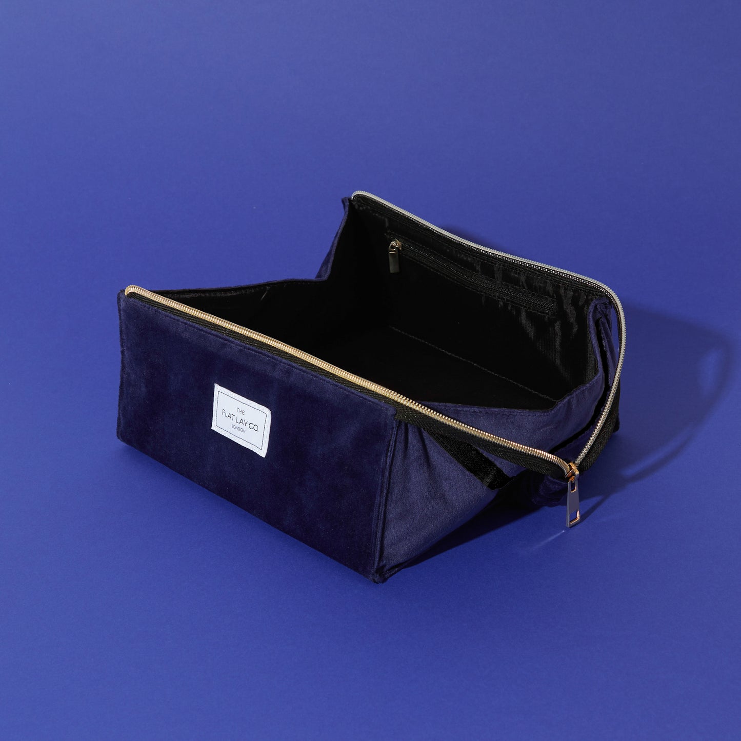 Blue Velvet Drawstring Flat Lay Makeup Bag