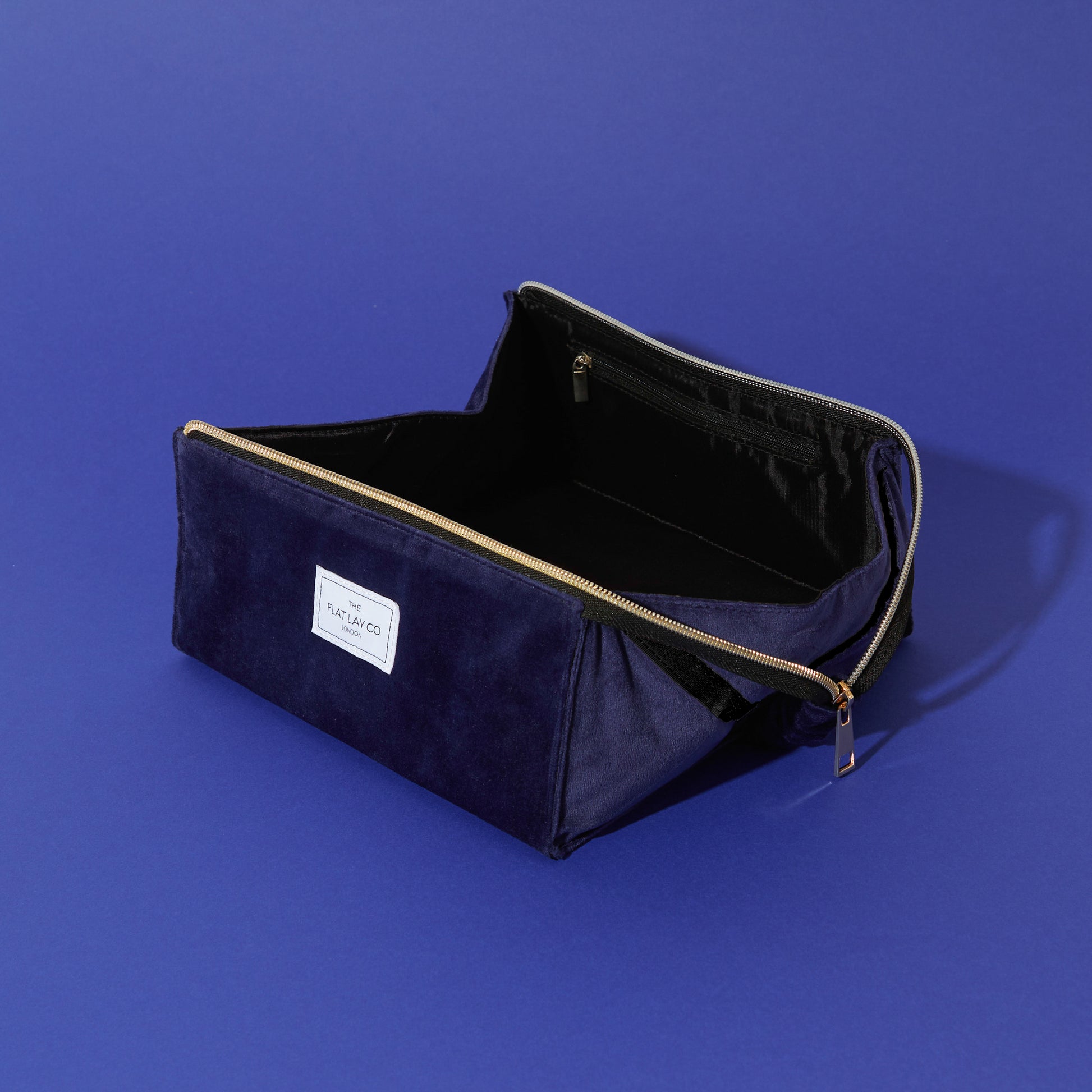 Blue Velvet Drawstring Flat Lay Makeup Bag
