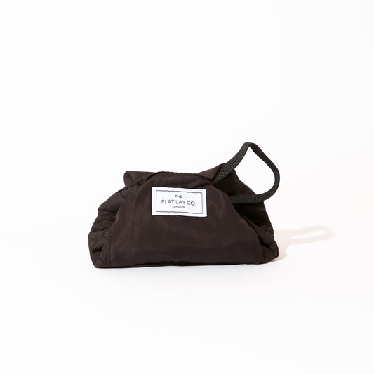 Classic Black Mini Drawstring Flat Lay Makeup Bag