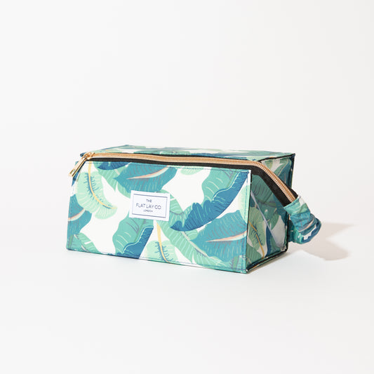 Tropical Leaves Flat Lay Makeup Box Bag