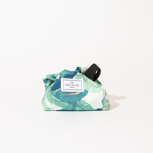 Tropical Leaves Mini Drawstring Flat Lay Makeup Bag