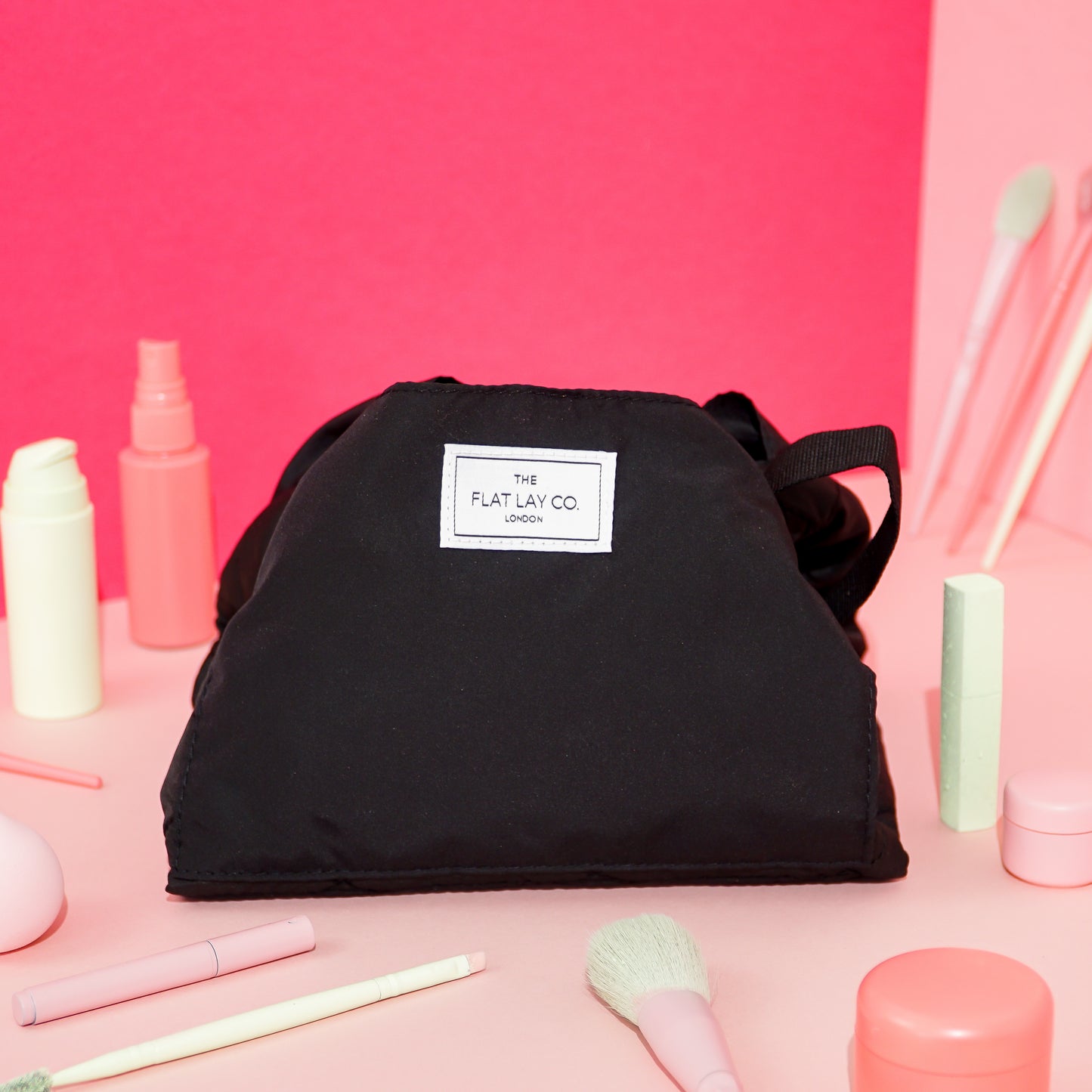 Classic Black XXL Drawstring Flat Lay Makeup Bag