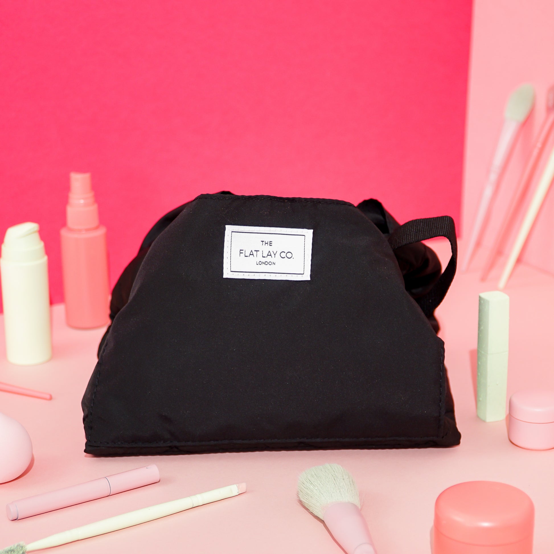 Classic Black XXL Drawstring Flat Lay Makeup Bag